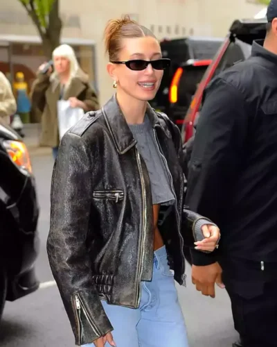 Hailey Bieber Distressed Black Jacket