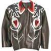 Harry Styles White And Teal Floral Miu Miu Leather Jacket