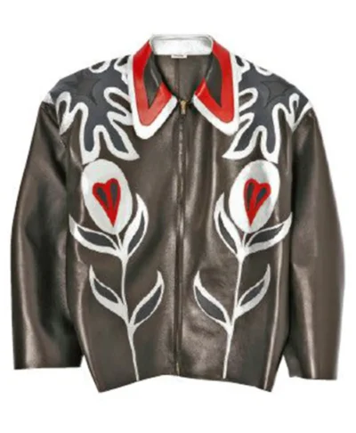 Harry Styles White And Teal Floral Miu Miu Leather Jacket