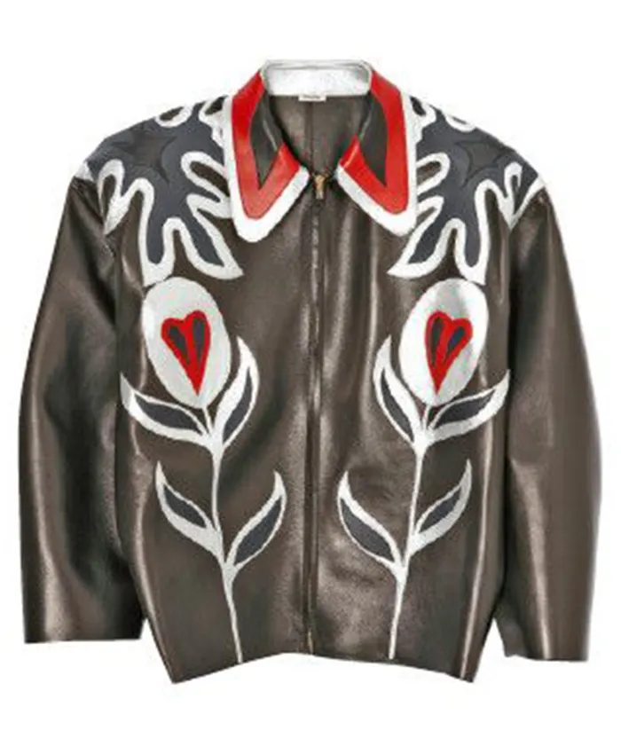 Harry Styles White And Teal Floral Miu Miu Leather Jacket