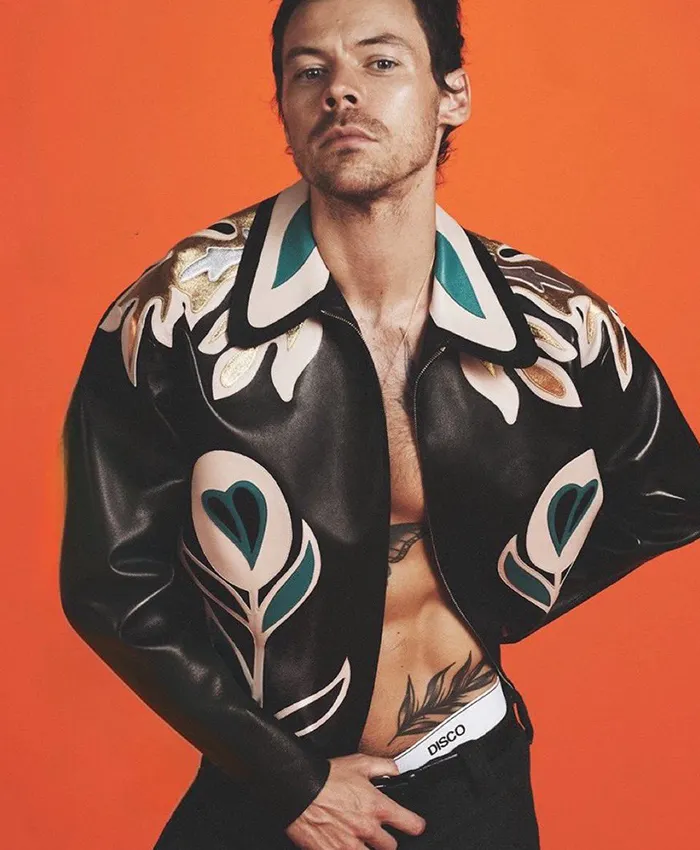 Harry Styles White And Teal Floral Miu Miu Leather Jacket