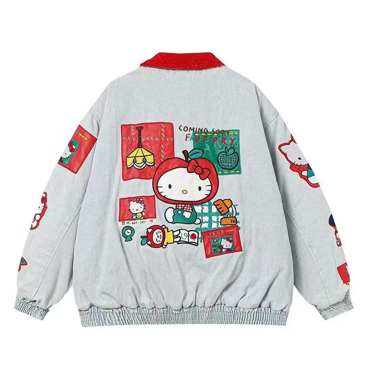 Hello-Kitty-Fruit-Party-Denim-grey-Bomber-Jacket.webp