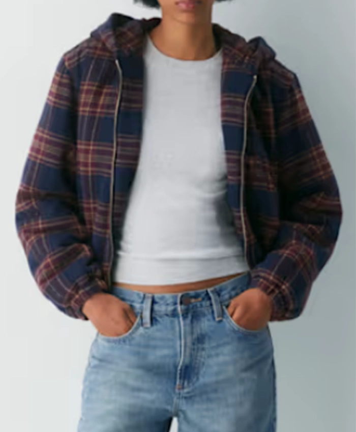 Honest Renovations S04 Jessica Alba Plaid Hooded Jacket