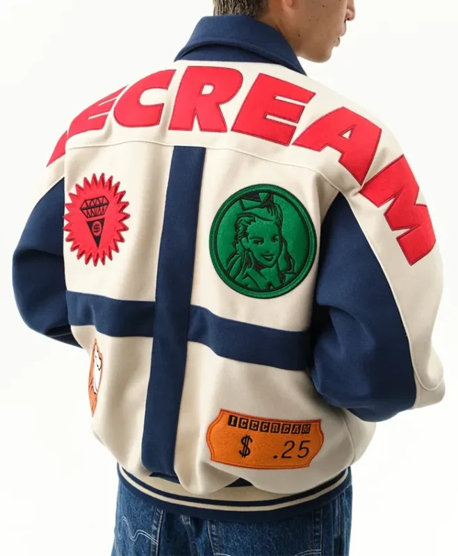 Icecream Checkout White And Blue Varsity Jacket For sale