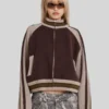 Jaded London Team 85 Knitted Brown Bomber Jacket
