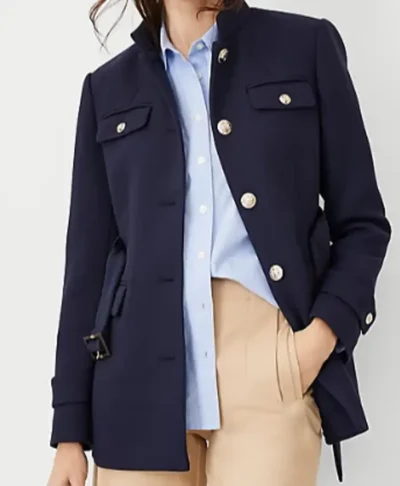 Jen­nifer Home Town S08 Blue Belted Jacket