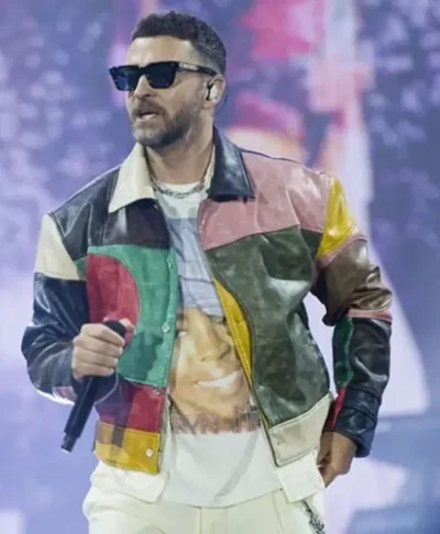 Justin Timberlake Multicolor Color Block Leather Jacket