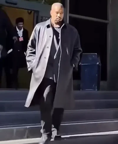 Kanye West Black Leather Long Coat