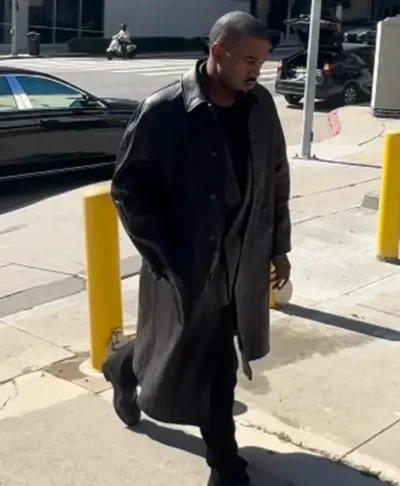 Kanye West Black Leather Long Coat