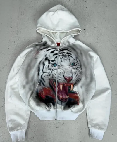 Kanye West White Tiger Zip Hoodie