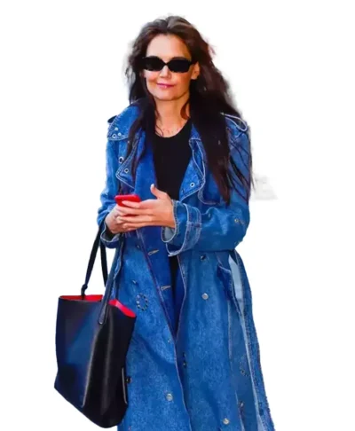 Katie Holmes Studded Blue Trench Coat