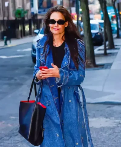Katie Holmes Studded Blue Trench Coat