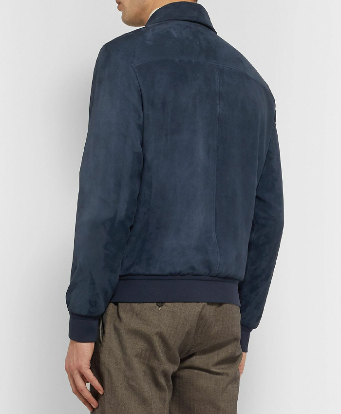 Loro Piana Blue Suede Leather Bomber Jacket