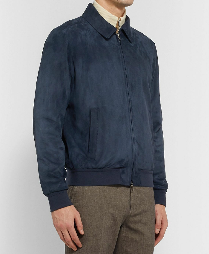 Loro Piana Blue Suede Leather Bomber Jacket