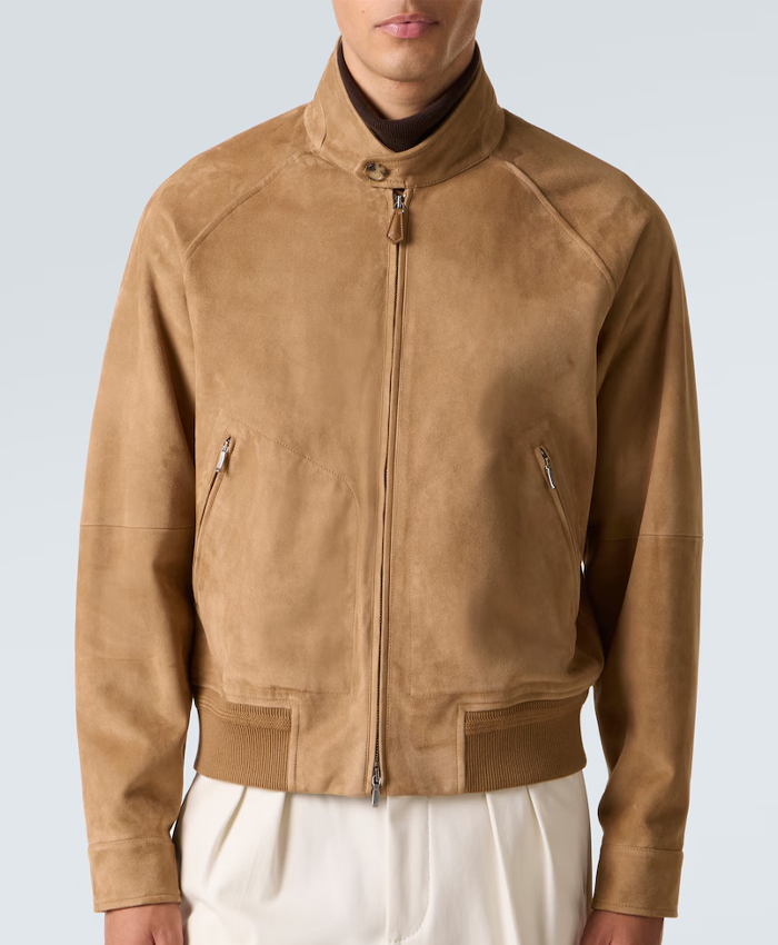 Loro Piana Novak Suede Leather Bomber Jacket