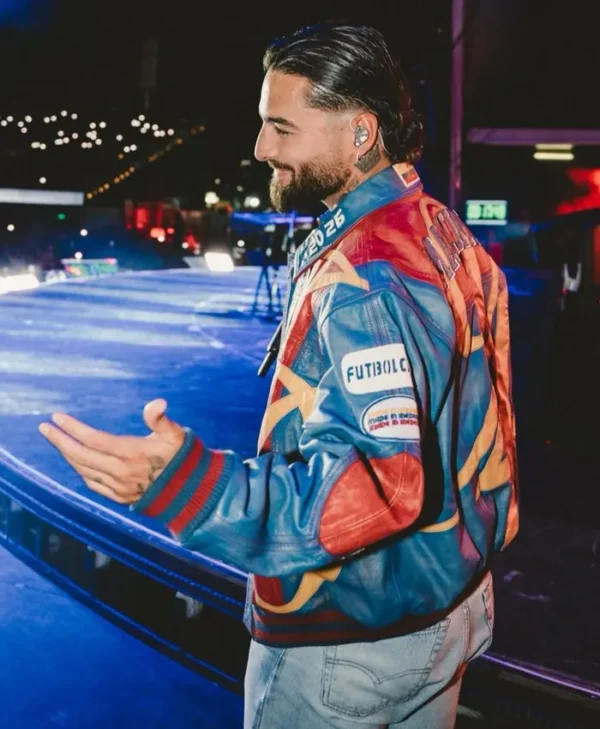 Maluma 2026 Live Performance Color-Block Leather Jacket
