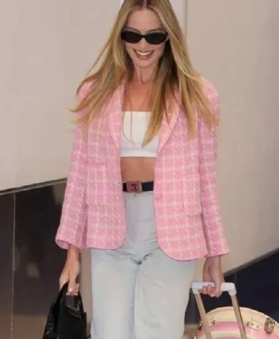Margot Robbie Barbie Pink Checkered Blazer