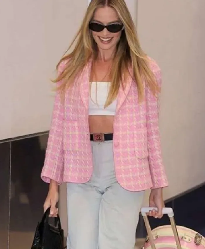 Margot Robbie Barbie Pink Checkered Blazer
