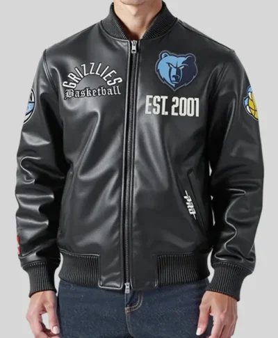 Memphis Grizzlies Modern Black Leather Bomber Varsity Jacket
