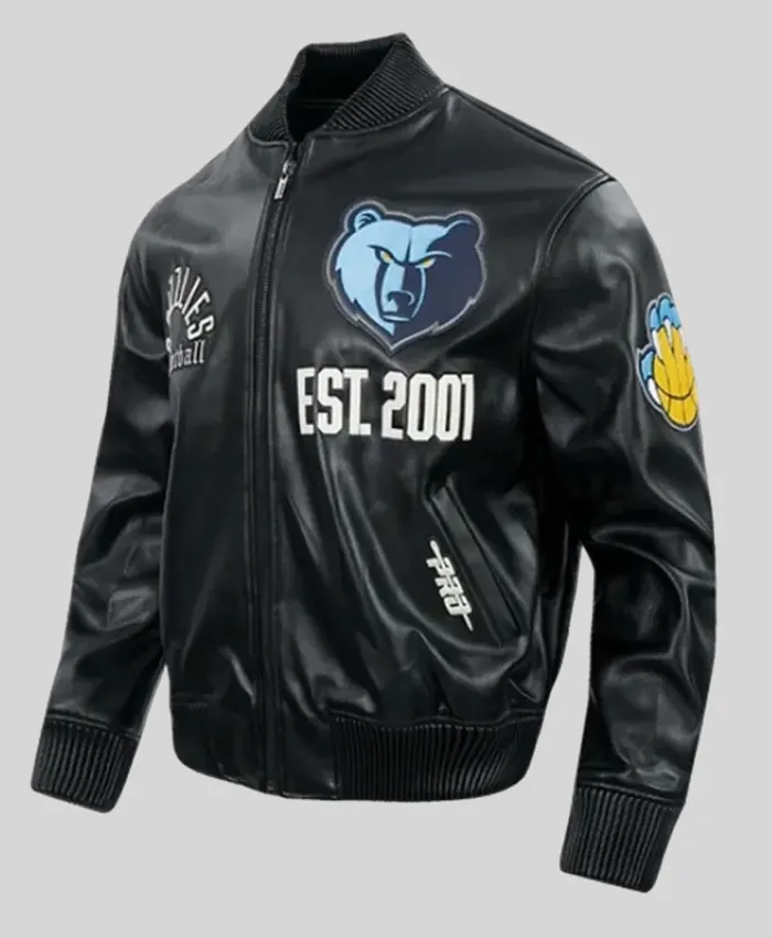 Memphis Grizzlies Modern Black Leather Bomber Varsity Jacket
