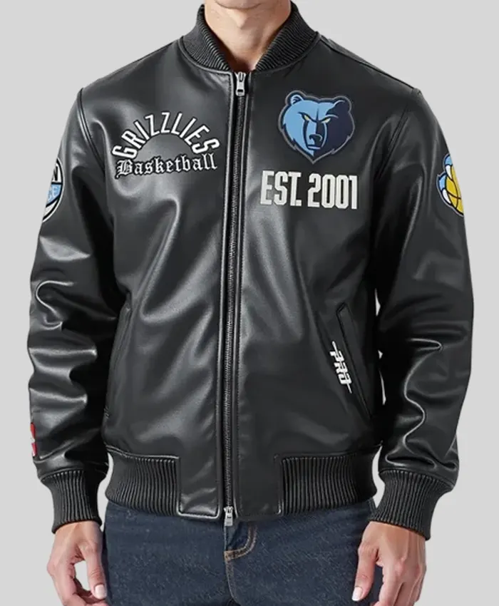 Memphis Grizzlies Modern Black Leather Bomber Varsity Jacket