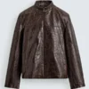 Men Zara Crocodile Embossed Leather Jacket