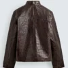 Men Zara Crocodile Embossed Leather Jacket