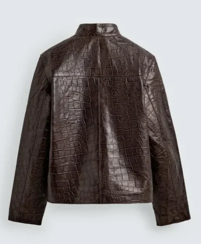 Men Zara Crocodile Embossed Leather Jacket