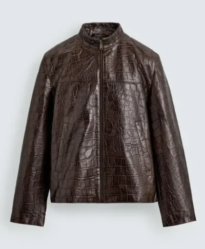 Men Zara Crocodile Embossed Leather Jacket