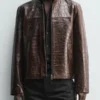 Men Zara Crocodile Embossed Leather Jacket