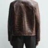 Men Zara Crocodile Embossed Leather Jacket