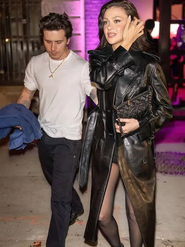 Nicola Peltz New York Black Leather Coat