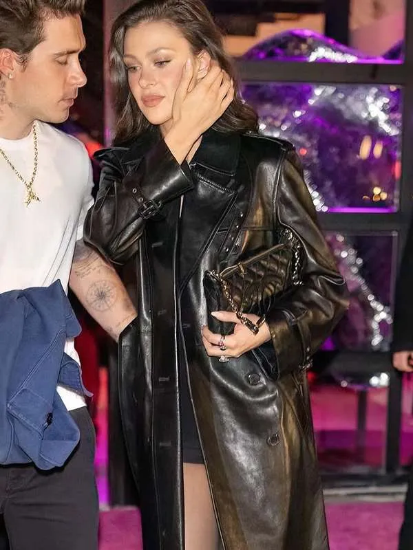 Nicola Peltz New York Black Leather Coat