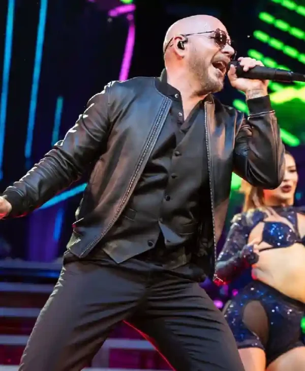 Now Party After Dark Tour Pitbull Black Leather Jacket