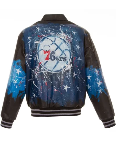 Philadelphia 76ers Black Leather Bomber Jacket
