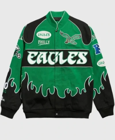 Philadelphia Eagles Black and Green Racing Jacket