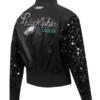 Philadelphia Eagles Show Time Sequin Cropped Black Satin Jacket