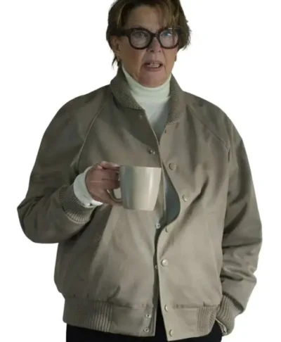 Priscilla Lucky Season 1 Beige Bomber Jacket