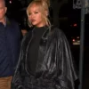 Rihanna Black Leather Cape Jacket