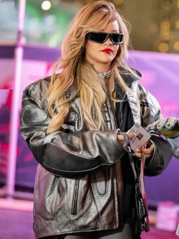 Rihanna F1 Grand Prix of Las Vegas Racing Black Leather Jacket