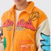 Shop Now Yellow Boxy Fit Graffiti Varsity Jacket