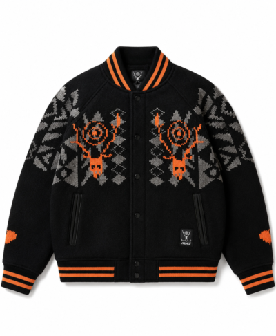 Shop Palace x South2 West8 Cowichan Black Full Zip Up Varsity Jacket For Sale