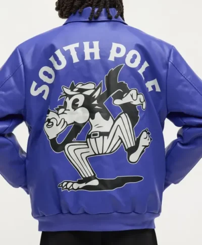 Southpole Midnight Riot Royal Leather Bomber Varsity Jacket