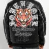 Southpole Stud Tiger Black Leather Bomber Jacket