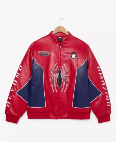 Spider Man Red Leather Moto Jacket