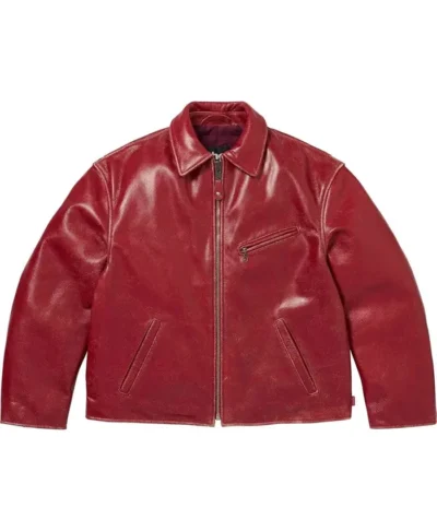 Supreme x Schott 2026 Distressed Red Leather Jacket