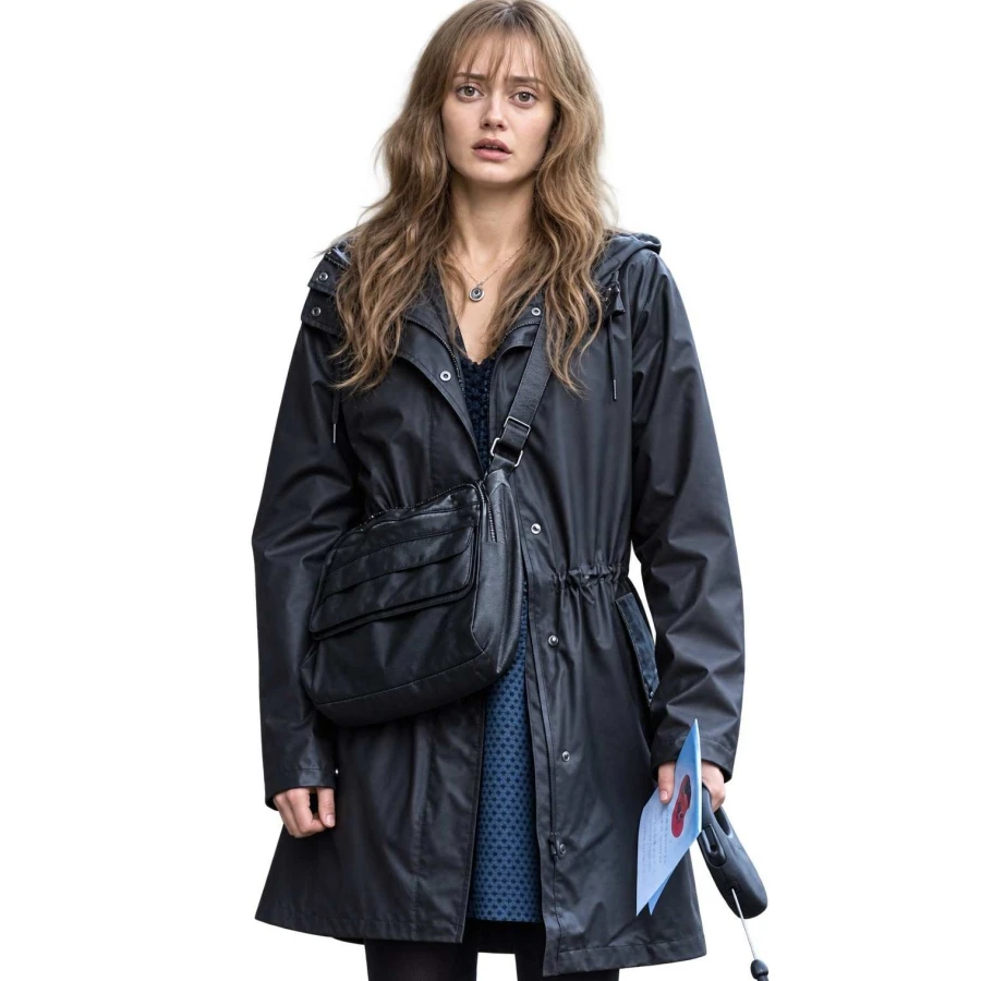 Sweetpea-S02-2026-Ella-Purnell-Black-Hooded-Coat.webp