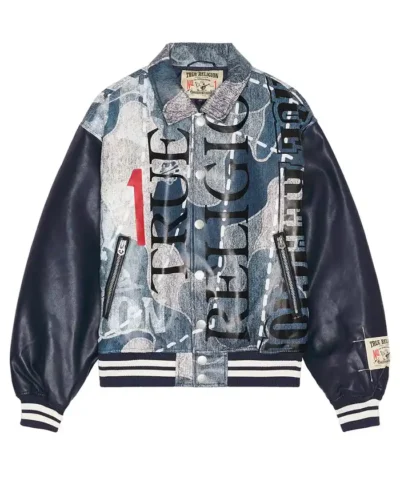 True Religion No. 1 Logo Denim Print Bomber Jacket