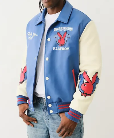 True Religion Playboy Blue Varsity Bomber Jacket