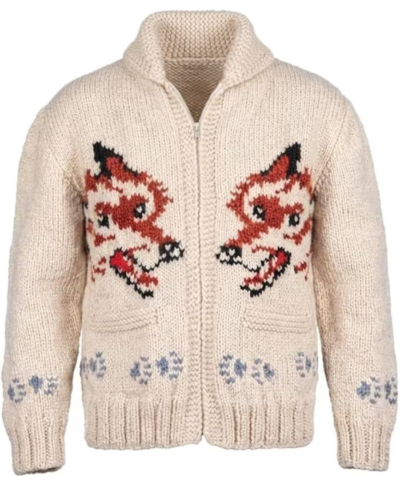 Vintage Hand Knit Wool Wolf Cardigan Jacket